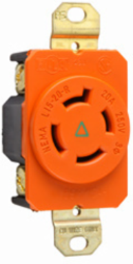 20A NEMA L1520 Orange Isolated Ground Receptacle, 1.19 Inch Depth, 1.61 Inch Width, 2.29 Inch Height