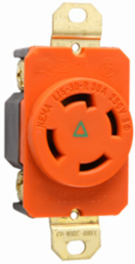 30A NEMA L1530 Single Receptacle, Orange, Isolated Ground, 2.37 Inch Height