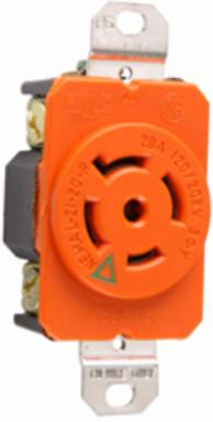 20A NEMA L2120 Single Receptacle 5-Wire, Isolated Ground, Orange