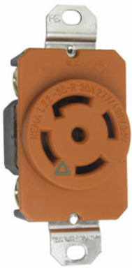 30A NEMA L2230 Single Receptacle, Orange, Isolated Ground, 4-Wire, 1.19 Inch Depth