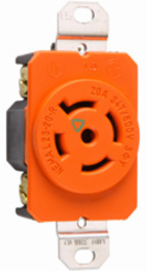 20A NEMA L2320 Single Receptacle, 347/480V, Isolated Ground, Orange