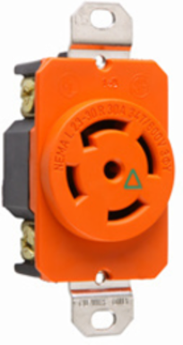 30A NEMA L2330 Isolated Ground Receptacle, Orange, 4-Wire, 347/480V