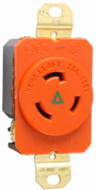 20A 125V Isolated Ground NEMA L520 Receptacle, Orange, 1.61 Inch Width