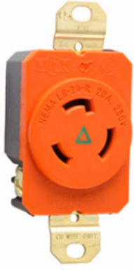20A NEMA L620 Single Receptacle, Orange, Isolated Ground, 1.19 Inch Depth, 1.61 Inch Width, 2.29 Inch Height
