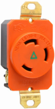 30A NEMA L630 Single Receptacle, Orange, Isolated Ground, 1.28 Inch Depth