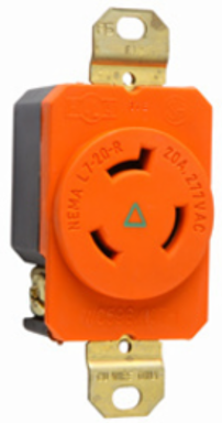 20A NEMA L720 Orange Isolated Ground Receptacle, 1.61 Inch Width, 1.19 Inch Depth, 2.29 Inch Height