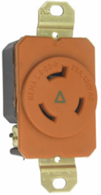 20A NEMA L820 Isolated Ground Receptacle, Orange, 1.19 Inch Depth, 1.61 Inch Width, 2.29 Inch Height