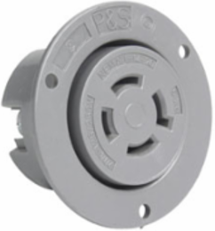 20A NEMA L1420 Flanged Outlet, Gray, 4-Wire, 125/250V