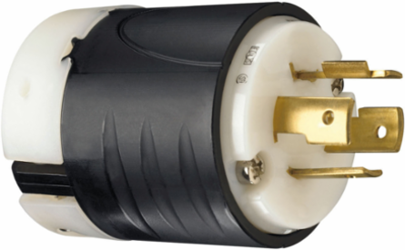 Turnlok 20A NEMA Plug, 4-Wire, Black/White, 2.57 Inch Length, 2.2 Inch Width