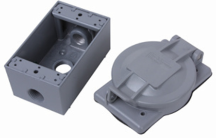 30A Locking Flanged Inlet with Weatherproof Cover & Box, Gray
