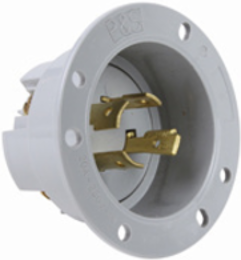 20A NEMA L1520 Flanged Inlet Gray, 4-Wire 250V, 1.65 Inch Depth, 2.87 Inch Width