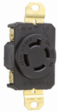 20A 250V NEMA L1520 4-Wire Single Receptacle, Black, Compact Design