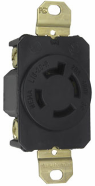 20A 480V NEMA L1620 4-Wire 3-Phase Receptacle, Black, Compact Design