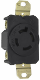 20A 480V NEMA L1620 4-Wire 3-Phase Receptacle, Black, Compact Design