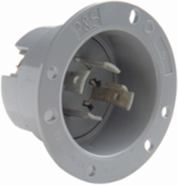 30A NEMA L1630 Flanged Inlet, Gray, 4-Wire, 1.75 Inch Depth, 3.12 Inch Width
