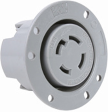 30A NEMA L1630 Flanged Outlet, Gray, 4-Wire, 480V, 1-765 Inch Depth, 3.12 Inch Width