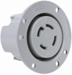 30A NEMA L1630 Flanged Outlet, Gray, 4-Wire, 480V, 1-765 Inch Depth, 3.12 Inch Width