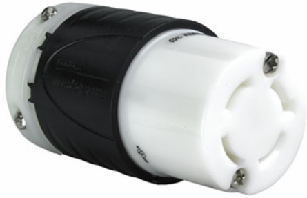 30A NEMA L1730 Connector, 4-Wire, 600V, Black/White, 3.33 Inch Length