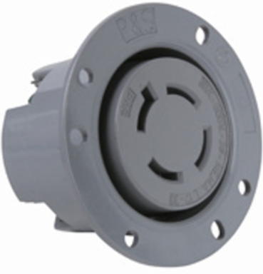 30A NEMA L1730 Flanged Outlet, 4-Wire, 600V, Gray, High-Impact Housing
