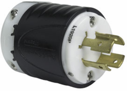 Turnlok 20A 277/480V NEMA Plug - Black/White, 2.57 Inch Length, 2.2 Inch Width