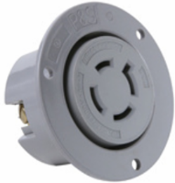 20A NEMA L2020 Flanged Outlet, Gray, 4-Wire, 1.34 Inch Depth, 2.97 Inch Width