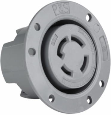 30A NEMA Flanged Outlet, 4-Wire, Gray, UL Listed, Depth 1.765 Inch, Width 3.12 Inch