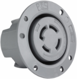 30A NEMA Flanged Outlet, 4-Wire, Gray, UL Listed, Depth 1.765 Inch, Width 3.12 Inch