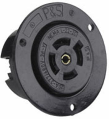 Turnlok 20A Flanged Outlet, Black, 277/480V, 2.97 Inch Width, UL Listed
