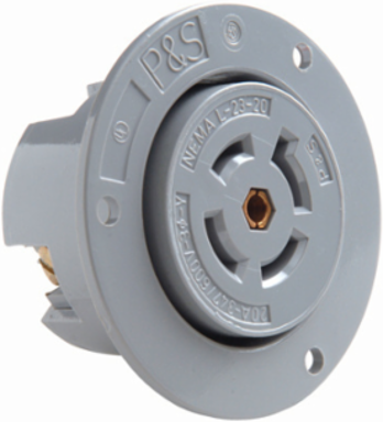 20A NEMA L2320 Flanged Outlet, 5-Wire, 347/600V, Gray