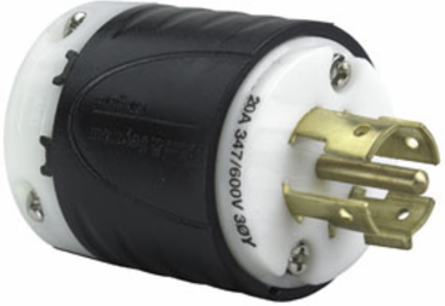 20A NEMA Turnlok® Plug - Black/White, 2.2 Inch Width, 2.57 Inch Length