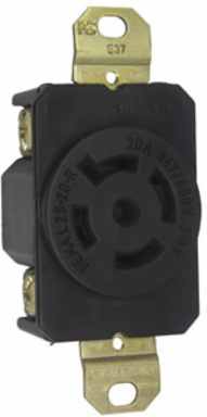 20A NEMA L2320 Single Receptacle, 5-Wire, 347/600V, Black