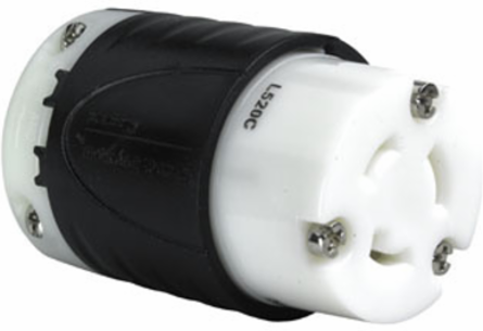 20A NEMA Connector, 3.33 Inch Length, Black Back, White Front