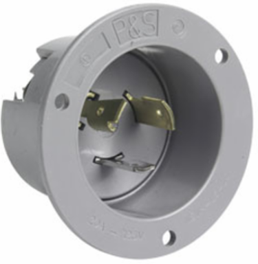 20A NEMA L520 Flanged Inlet, Gray, 1.65 Inch Depth, 2.87 Inch Width