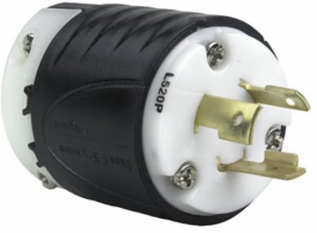 Turnlok® 20A NEMA Plug - Black/White, 2.57 Inch Length, 2.2 Inch Width