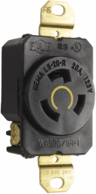 20A 125V NEMA L520 Single Receptacle, 2-Pole 3-Wire, Black, 2.29 Inch Height