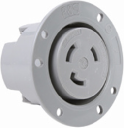 Turnlok 30A Flanged Outlet, Gray, 250V, 1.765 Inch Depth, 3.12 Inch Width
