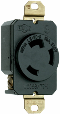 Turnlok 30A Locking Single Receptacle, 1.28 Inch Height, Black