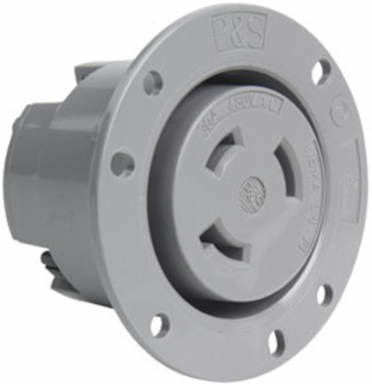 30A NEMA Flanged Outlet, Gray, 3.12 Inch Width, 480V