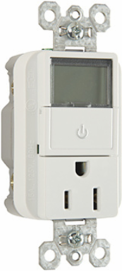 Heavy Duty 15A Plug Load Timer Receptacle, 125V, White, 1.25 Inch Depth