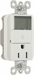 Heavy Duty 15A Plug Load Timer Receptacle, 125V, White, 1.25 Inch Depth