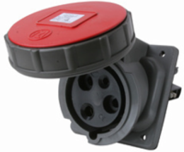 60A 480V Pin & Sleeve Watertight Receptacle, 6.6 Inch Height, 5 Inch Length, Gray