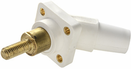 45 1-1/8 Inch White Threaded Stud Panel Mount - Male, Brass Contacts