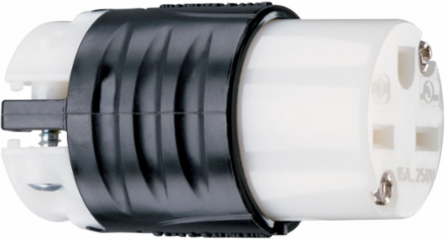 15A 250V Spec-Grade Connector, Black, 1.752 Inch Length, 2-Pole 3-Wire