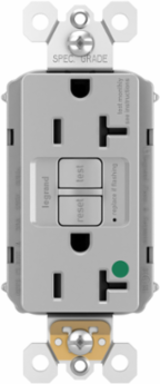 Hospital-Grade 20A Self-Test Duplex GFCI, Gray, 1.72 Inch Width, 0.98 Inch Depth