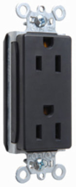PlugTail® 15A 125V Decorator Duplex Receptacle, Black, 2.75 Inch Height, 1.5 Inch Width