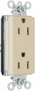 PlugTail 15A 125V Decorator Duplex Receptacle, White, 1.5 Inch Width, 2.75 Inch Height