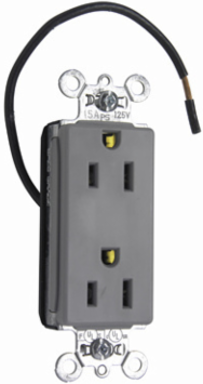 PlugTail® 15A Split Circuit Receptacle, 125V, Gray, 2.75 Inch Height