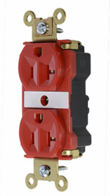 PlugTail 20A 125V Red Industrial Duplex Receptacle, 0.86 Inch Depth, 2.75 Inch Height