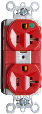 PlugTail® 20A 125V Heavy Duty Hospital-Grade Duplex Receptacle, Red, 3.281 Inch Height, 1.5 Inch Width, 0.625 Inch Depth