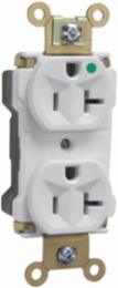PlugTail® 20A 125V Hospital-Grade Duplex Receptacle, White, 2.75 Inch Height, 1.5 Inch Width, 0.625 Inch Depth